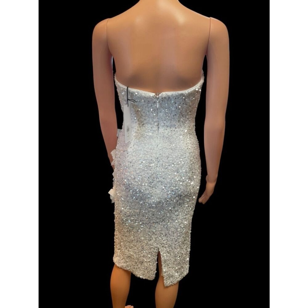 NWT-Helsi Liliana Strapless Floral Appliqué Stretch Sequin Midi Dress XS Ivory - Picture 3 of 13